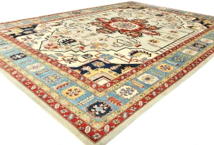 Cream Geometric Tribal 10X14 Heriz Serapi Oriental Rug