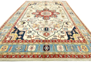 Cream Geometric Tribal 10X14 Heriz Serapi Oriental Rug