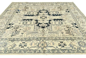 Greige Tribal Geometric 8X8 Heriz Serapi Oriental Square Rug
