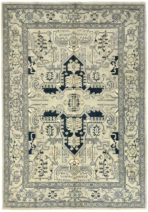 Greige Tribal Geometric 6X9 Heriz Serapi Oriental Rug