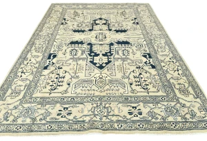 Greige Tribal Geometric 6X9 Heriz Serapi Oriental Rug