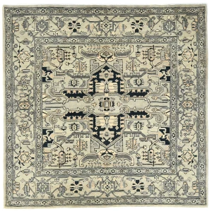 Greige Tribal Geometric 6X6 Heriz Serapi Oriental Square Rug