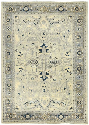 Muted Gray Geometric 4X6 Heriz Serapi Oriental Rug