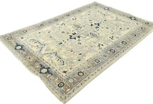 Muted Gray Geometric 4X6 Heriz Serapi Oriental Rug