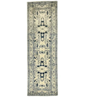 Greige Geometric 3X8 Heriz Serapi Oriental Runner Rug