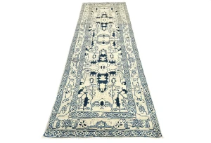 Greige Geometric 3X8 Heriz Serapi Oriental Runner Rug