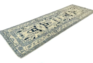 Greige Geometric 3X8 Heriz Serapi Oriental Runner Rug