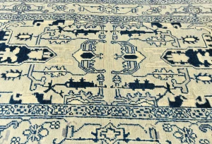 Greige Geometric 3X8 Heriz Serapi Oriental Runner Rug