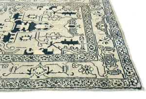 Greige Geometric 3X8 Heriz Serapi Oriental Runner Rug