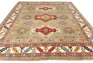 Khaki Tribal Geometric 8'3X9'4 Kazak Oriental Rug