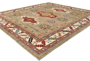 Khaki Tribal Geometric 8'3X9'4 Kazak Oriental Rug