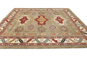 Khaki Tribal Geometric 8'3X9'4 Kazak Oriental Rug