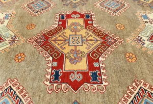 Khaki Tribal Geometric 8'3X9'4 Kazak Oriental Rug