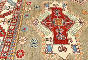 Khaki Tribal Geometric 8'3X9'4 Kazak Oriental Rug
