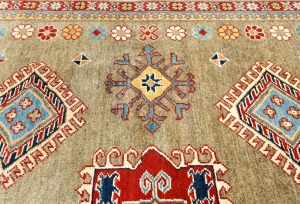Khaki Tribal Geometric 8'3X9'4 Kazak Oriental Rug