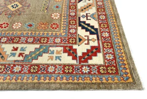 Khaki Tribal Geometric 8'3X9'4 Kazak Oriental Rug