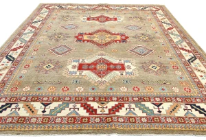Khaki Tribal Geometric 8'3X9'4 Kazak Oriental Rug