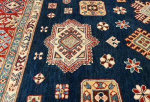 Blue Tribal Geometric 8X10 Kazak Pakistan Oriental Rug