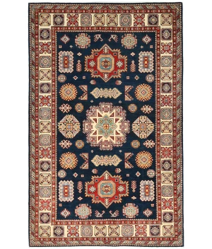 Dark Navy Tribal Geometric 6X9 Kazak Pakistan Rug