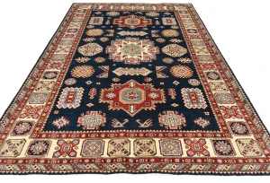 Dark Navy Tribal Geometric 6X9 Kazak Pakistan Rug