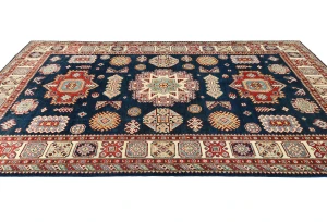 Dark Navy Tribal Geometric 6X9 Kazak Pakistan Rug
