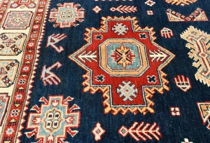 Dark Navy Tribal Geometric 6X9 Kazak Pakistan Rug