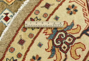 Khaki Geometric Tribal 9X9 Kazak Oriental Round Rug