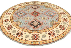 Gray Tribal Geometric 8X8 Kazak Oriental Rug