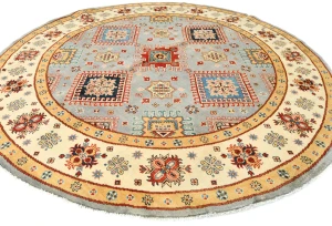 Gray Tribal Geometric 8X8 Kazak Oriental Rug