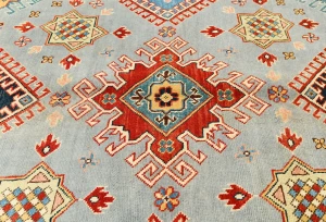 Gray Tribal Geometric 8X8 Kazak Oriental Rug