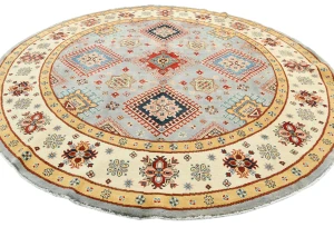 Gray Tribal Geometric 8X8 Kazak Oriental Rug