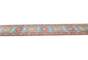 Blue Tribal Geometric 3X16 Kazak Oriental Runner Rug