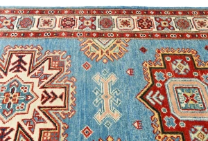 Blue Tribal Geometric 3X16 Kazak Oriental Runner Rug