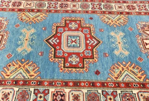 Blue Tribal Geometric 3X16 Kazak Oriental Runner Rug