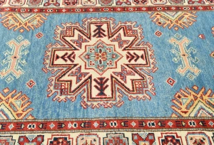 Blue Tribal Geometric 3X16 Kazak Oriental Runner Rug