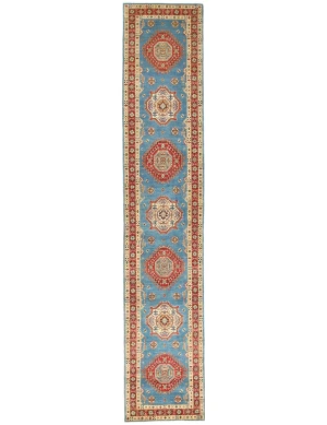 Blue Tribal Geometric 3X14 Kazak Oriental Runner Rug