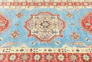 Blue Tribal Geometric 3X14 Kazak Oriental Runner Rug