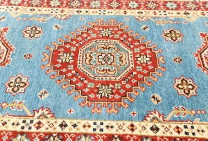 Blue Tribal Geometric 3X14 Kazak Oriental Runner Rug