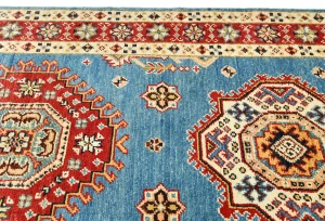 Blue Tribal Geometric 3X14 Kazak Oriental Runner Rug