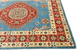 Blue Tribal Geometric 3X14 Kazak Oriental Runner Rug