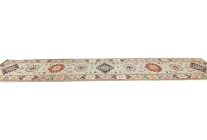 Light Gray Tribal Geometric 3X16 Kazak Oriental Runner Rug