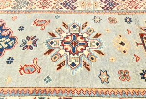 Light Gray Tribal Geometric 3X16 Kazak Oriental Runner Rug
