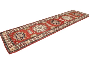 Red Tribal Geometric 3X10 Kazak Oriental Runner Rug