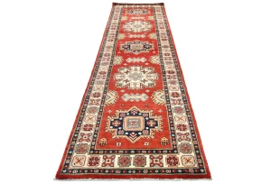 Red Tribal Geometric 3X10 Kazak Oriental Runner Rug