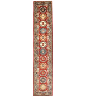 Red Geometric 2'8X13'5 Kazak Oriental Runner Rug