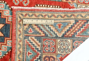 Red Geometric 2'8X13'5 Kazak Oriental Runner Rug