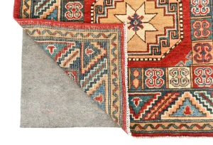 Red Geometric 2'8X13'5 Kazak Oriental Runner Rug