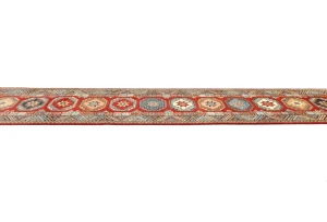 Red Geometric 2'8X13'5 Kazak Oriental Runner Rug