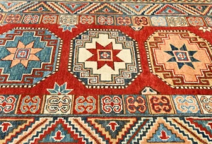 Red Geometric 2'8X13'5 Kazak Oriental Runner Rug