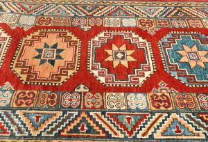 Red Geometric 2'8X13'5 Kazak Oriental Runner Rug